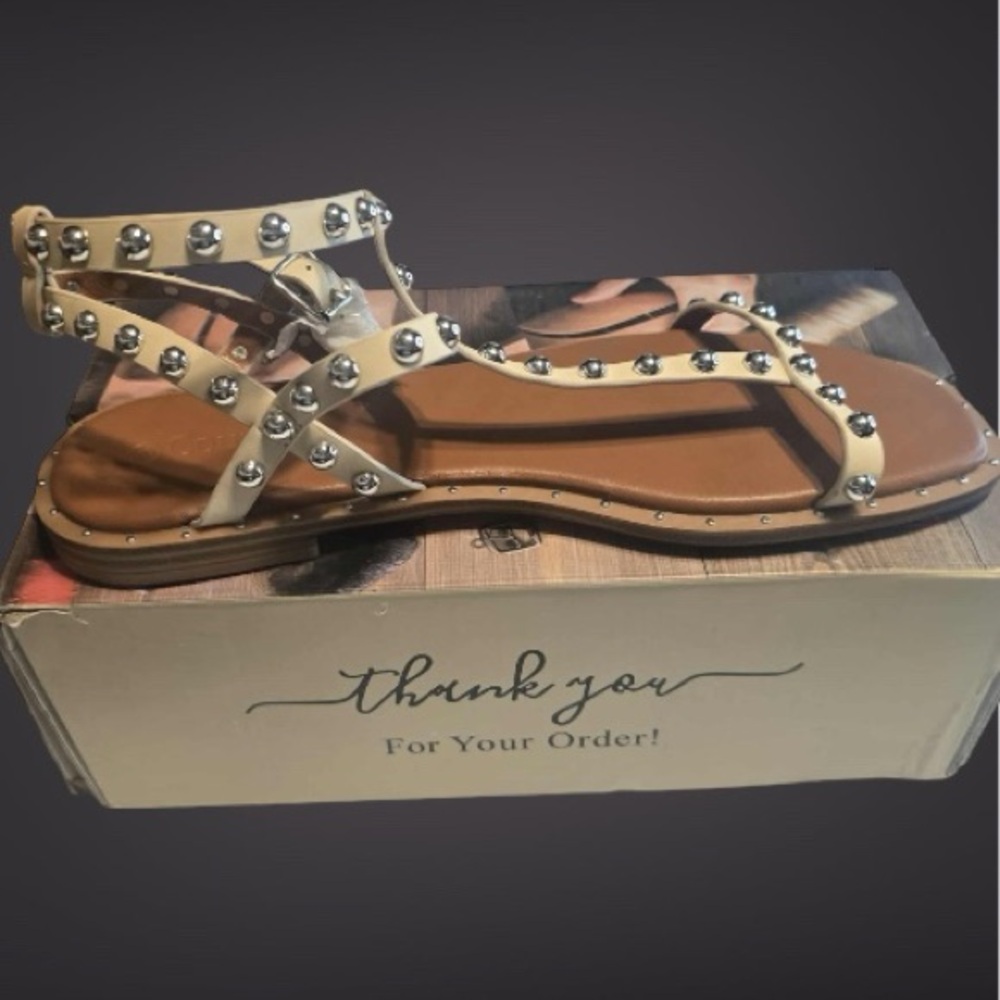 Studded Cream Sandals - Picture 5 of 10